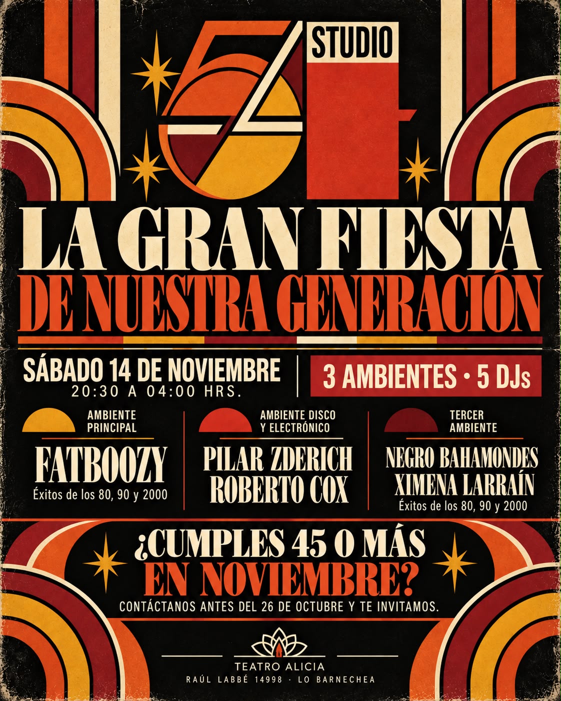 Sabado 14 noviembre 2026 @ Teatro Alicia – Studio54